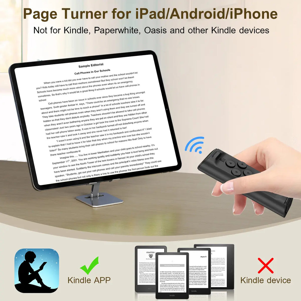 Wireless Phone Remote Control Auto Scroller with Smartphone Holder Stand, Bluetooth Page Turner & Camera Shutter for Video Recording, Hands-Free Selfie Scrolling Tool for iPhone, Android Phones, Tablets