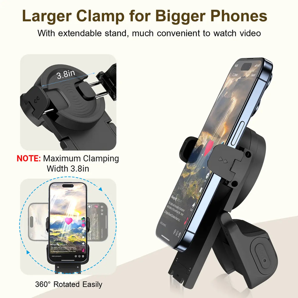 Wireless Phone Remote Control Auto Scroller with Smartphone Holder Stand, Bluetooth Page Turner & Camera Shutter for Video Recording, Hands-Free Selfie Scrolling Tool for iPhone, Android Phones, Tablets