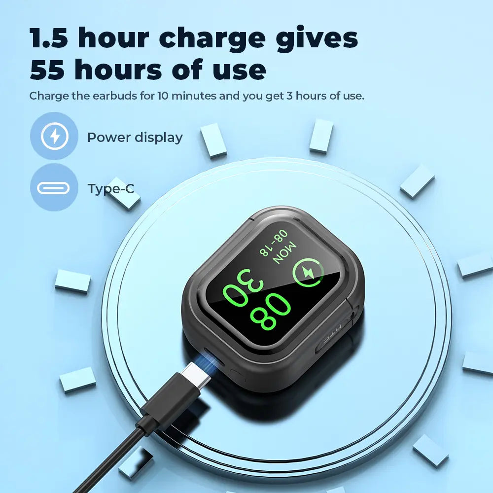 Bluetooth 6.0 Wireless Earbuds with LED Display, HiFi Stereo Sound, Waterproof Sports Headphones with Built-In Microphone for Work, Study, Calls and Daily Use