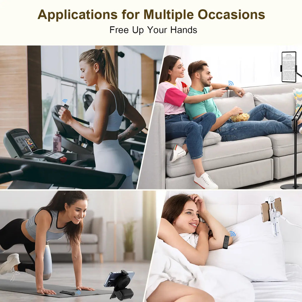 Wireless Phone Remote Control Auto Scroller with Smartphone Holder Stand, Bluetooth Page Turner & Camera Shutter for Video Recording, Hands-Free Selfie Scrolling Tool for iPhone, Android Phones, Tablets
